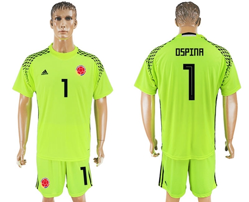 Colombia #1 Ospina Shiny Green Goalkeeper Soccer Country Jersey - Click Image to Close